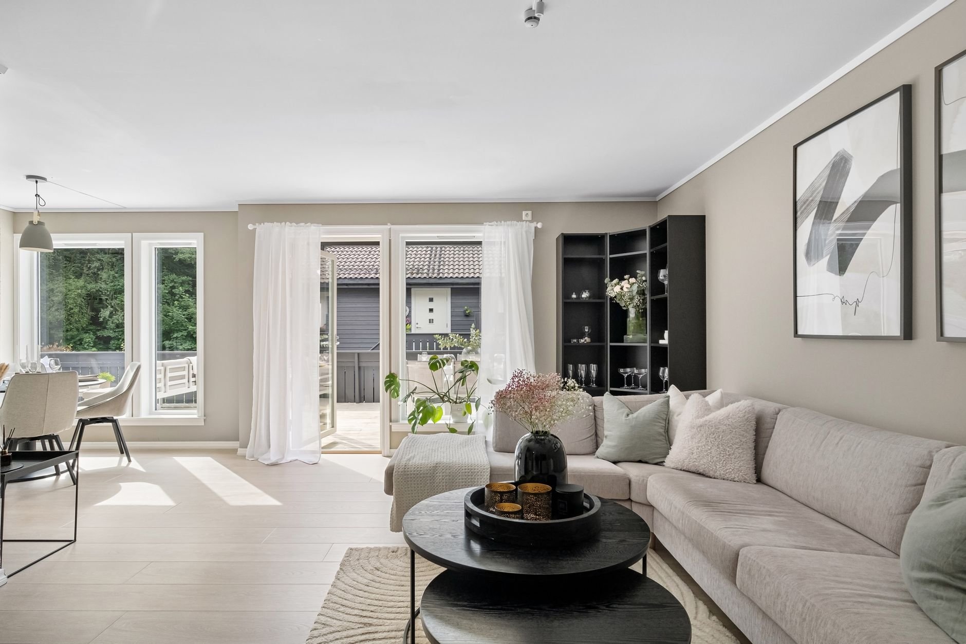 Stylish living room with contemporary furniture and ample natural light